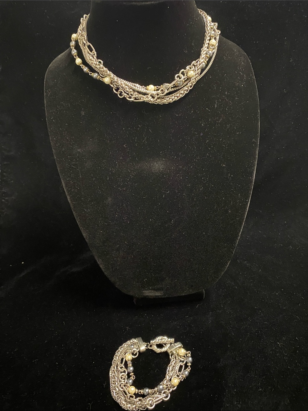 Multi-Strand Gold & Silver Tone Women’s Necklace and Bracelet Set